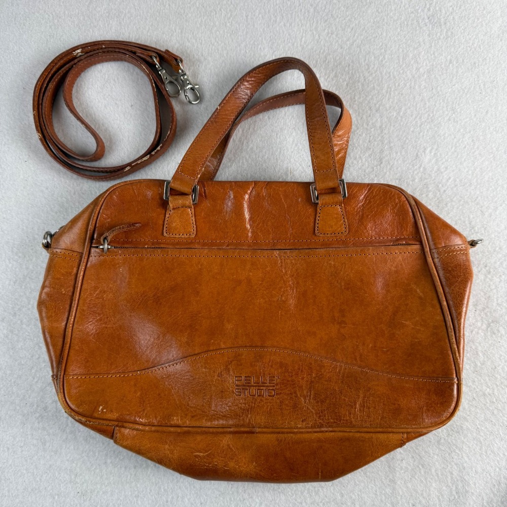 Pelle Studio Wilsons Leather Cognac Italian Leather Satchel Crossbody Bag Brown